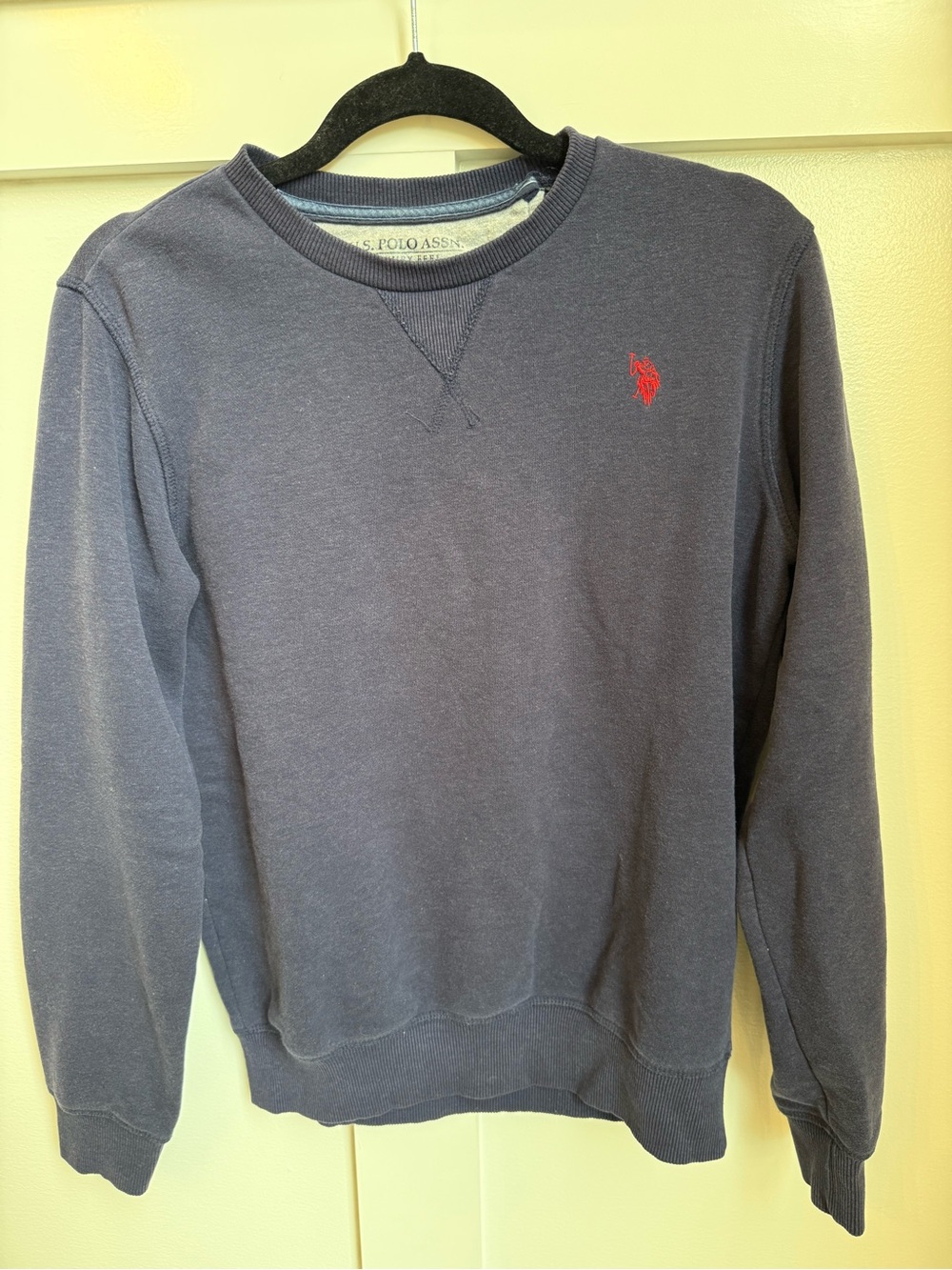U.S. Polo Assn. Men's Slate Navy Blue Crewneck Sweatshirt with Red Logo XS